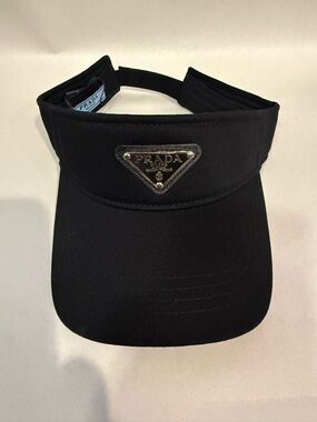 Prada Black Visor with Triangle Metal Logo Unisex Size O/S